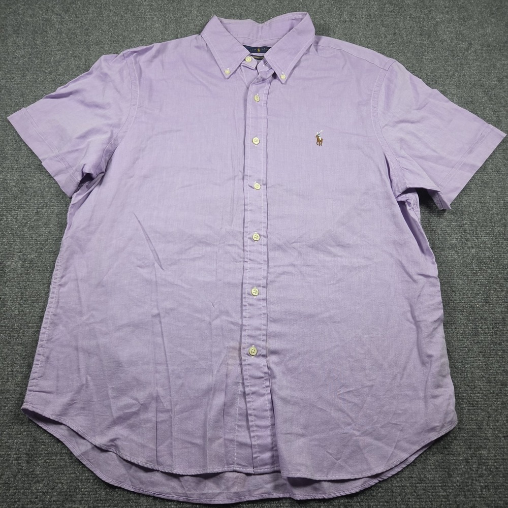 Ralph Lauren Shirt Mens Large Button Up Oxford Flesh Pony Short Sleeve Chambray